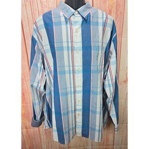 Tommy Bahama Mens Plaid Long Sleeve Button-Down Shirt 2XT Blue/White